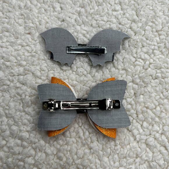 Halloween Bows Orange Black Set of Two Hats and Ghosts - Picture 2 of 5
